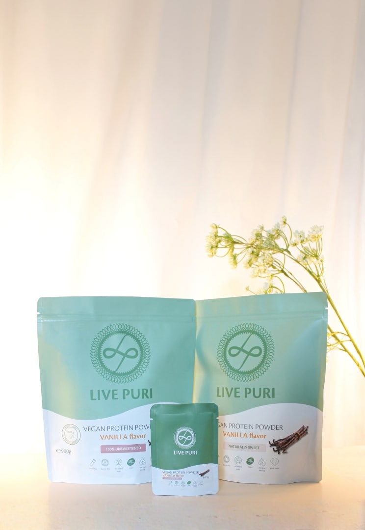 Live Puri vegan eiwitpoeder categorie ongezoet en natuurlijk zoet