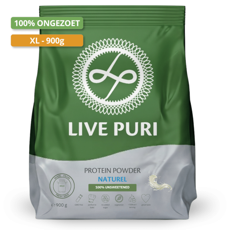 Live Puri naturel ongezoet eiwitpoeder voordeelverpakking 900 gram zonder aroma smaakloos