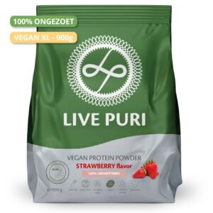 Live Puri eiwitpoeder Vegan Aardbei Ongezoet XL donker NL