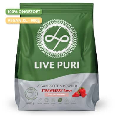 Live Puri eiwitpoeder Vegan Aardbei Ongezoet XL donker NL