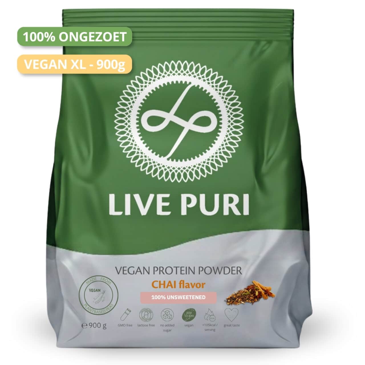 Live Puri eiwitpoeder Vegan Chai Ongezoet XL donker NL
