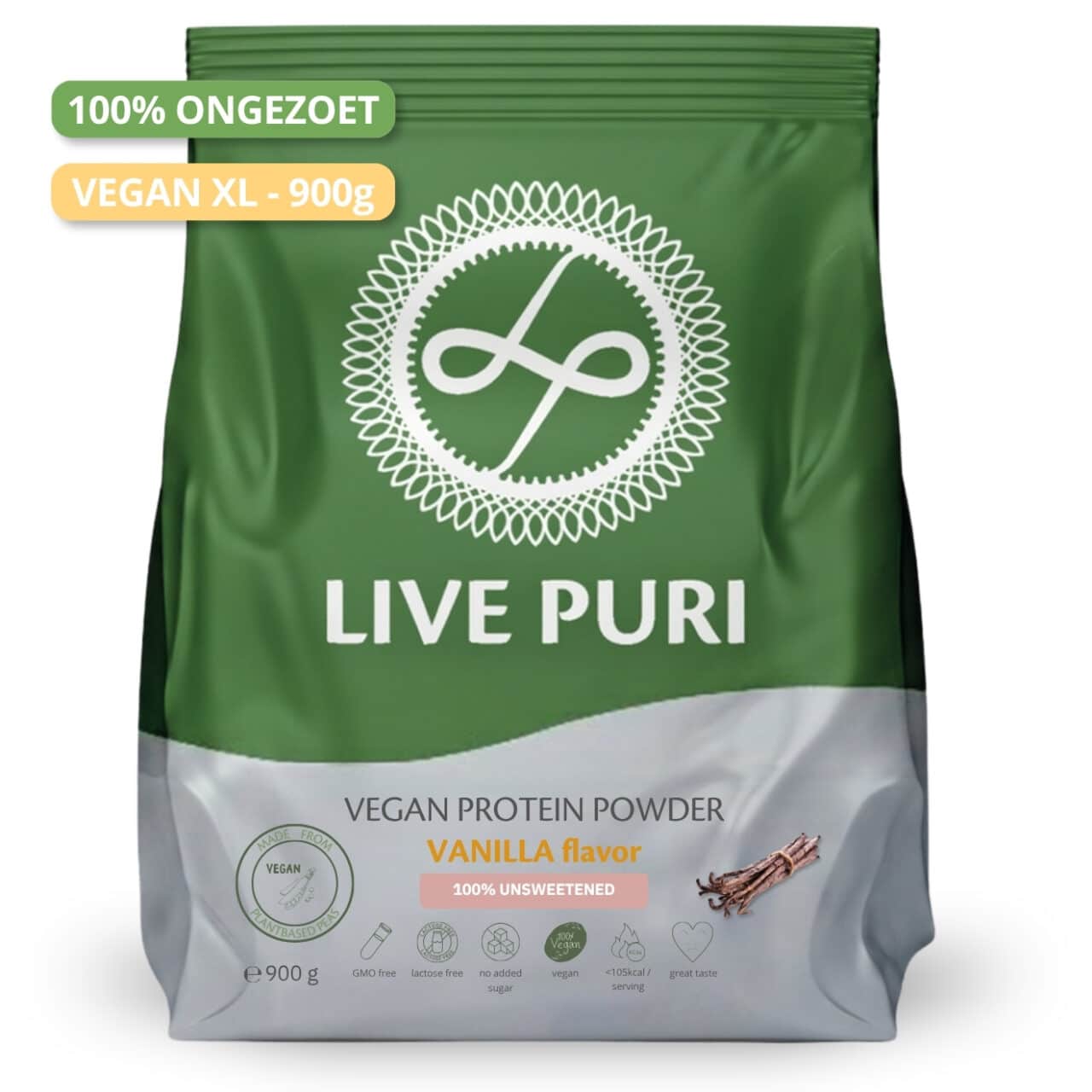 Live Puri eiwitpoeder Vegan Vanille Ongezoet XL donker NL
