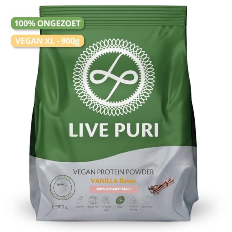 Live Puri eiwitpoeder Vegan Vanille Ongezoet XL donker NL