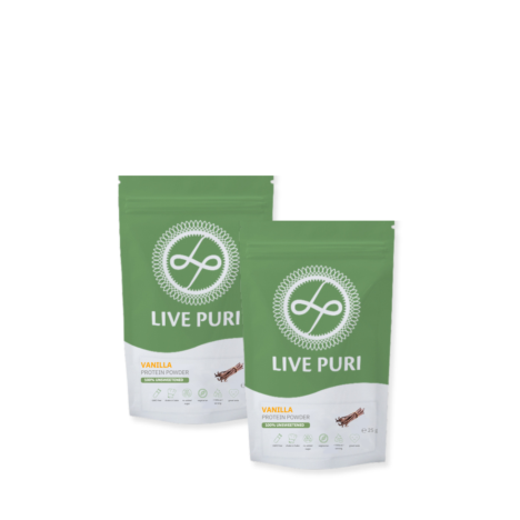 Live Puri vanilla unsweetened protein powder sample pack