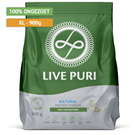 Live Puri naturel ongezoet eiwitpoeder voordeelverpakking 900 gram zonder aroma smaakloos