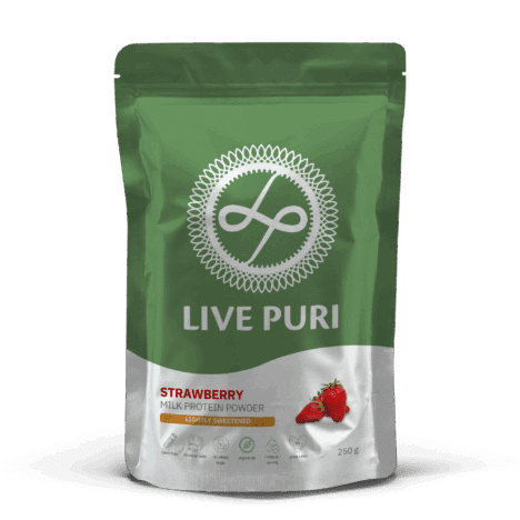 Strawberry protein powder lightly sweetened without unnecessary additives Live Puri