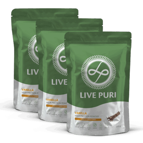 Pack économique de protéines en poudre à la vanille légèrement sucrées sans additifs inutiles Live Puri
