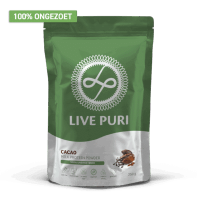 Cacao Chocolade eiwitpoeder ongezoet Live Puri eiwitpoeder