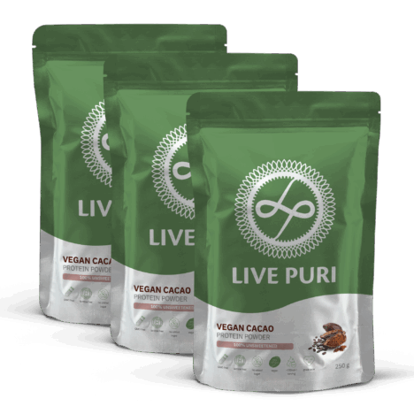 Cacao chocolade vegan eiwitpoeder ongezoet zonder onnodige toevoegingen voordeelverpakking Live Puri